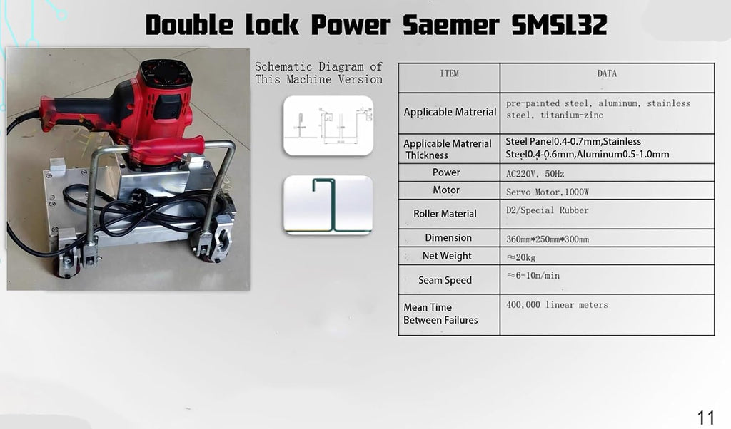 STRUXENTOOLS Double lock power seamer SMSL32 for 1”&1.5”mechanical lock panel