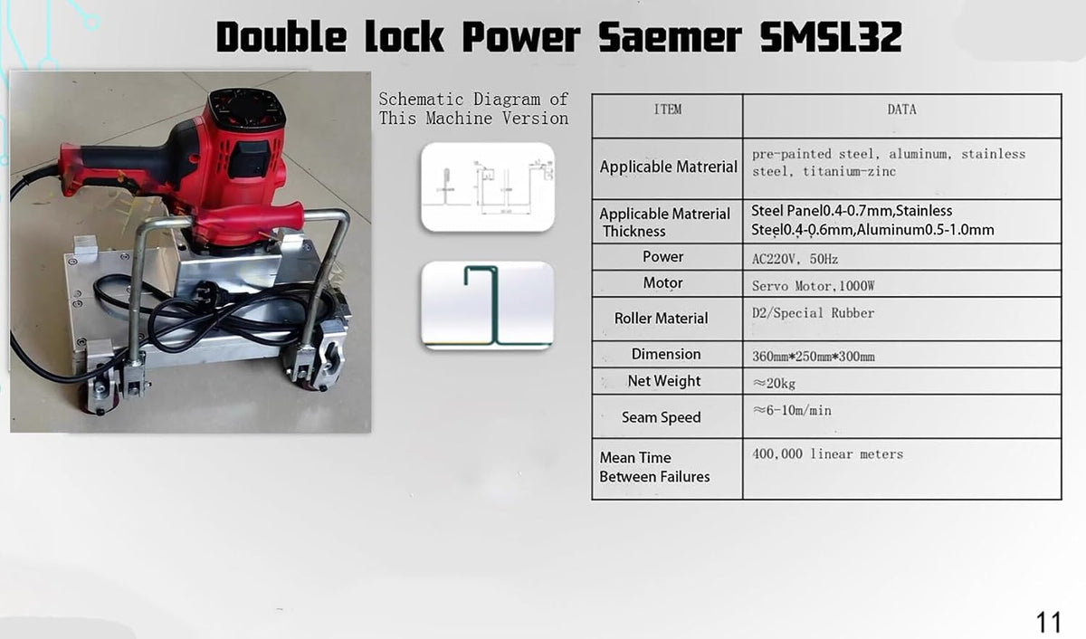 STRUXENTOOLS Double lock power seamer SMSL32 for 1”&1.5”mechanical lock panel